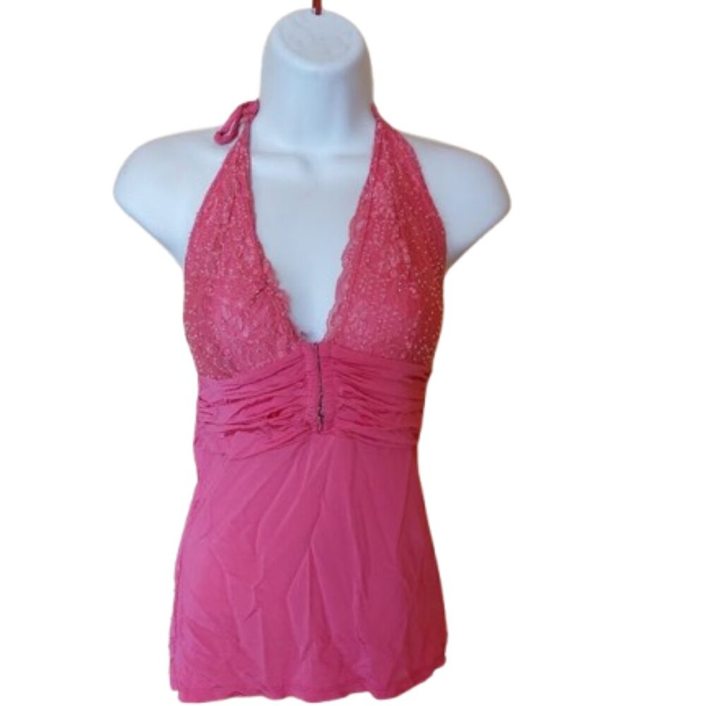 BARBIE CORE Pink Beaded Halter Top Fits Size Small